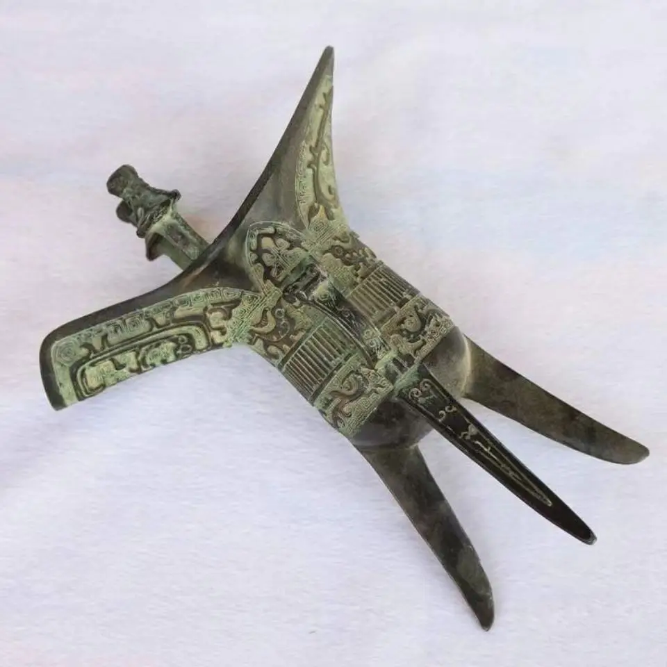 Oriental Bronze Chinese Old Exorcism Handwork Embossment Wine Cup Decor