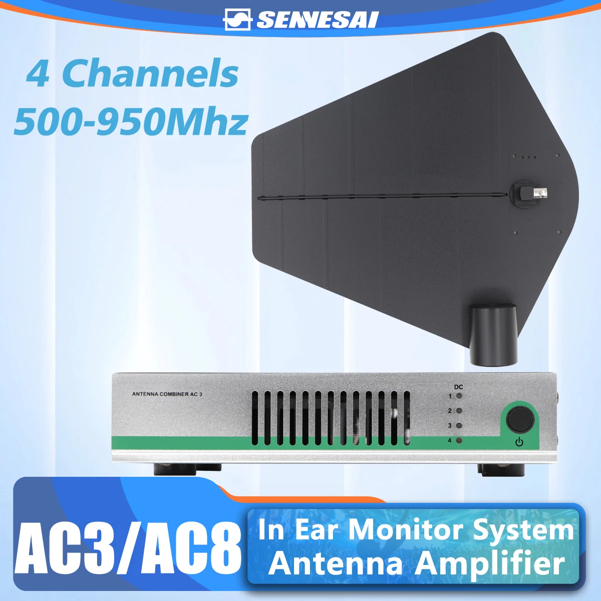 

AC10/AC8 Antenna Distributor Wireless Monitor System Professional Stage Antenna Combiner Amplifier，UHF 4 Channels 500-950MHz