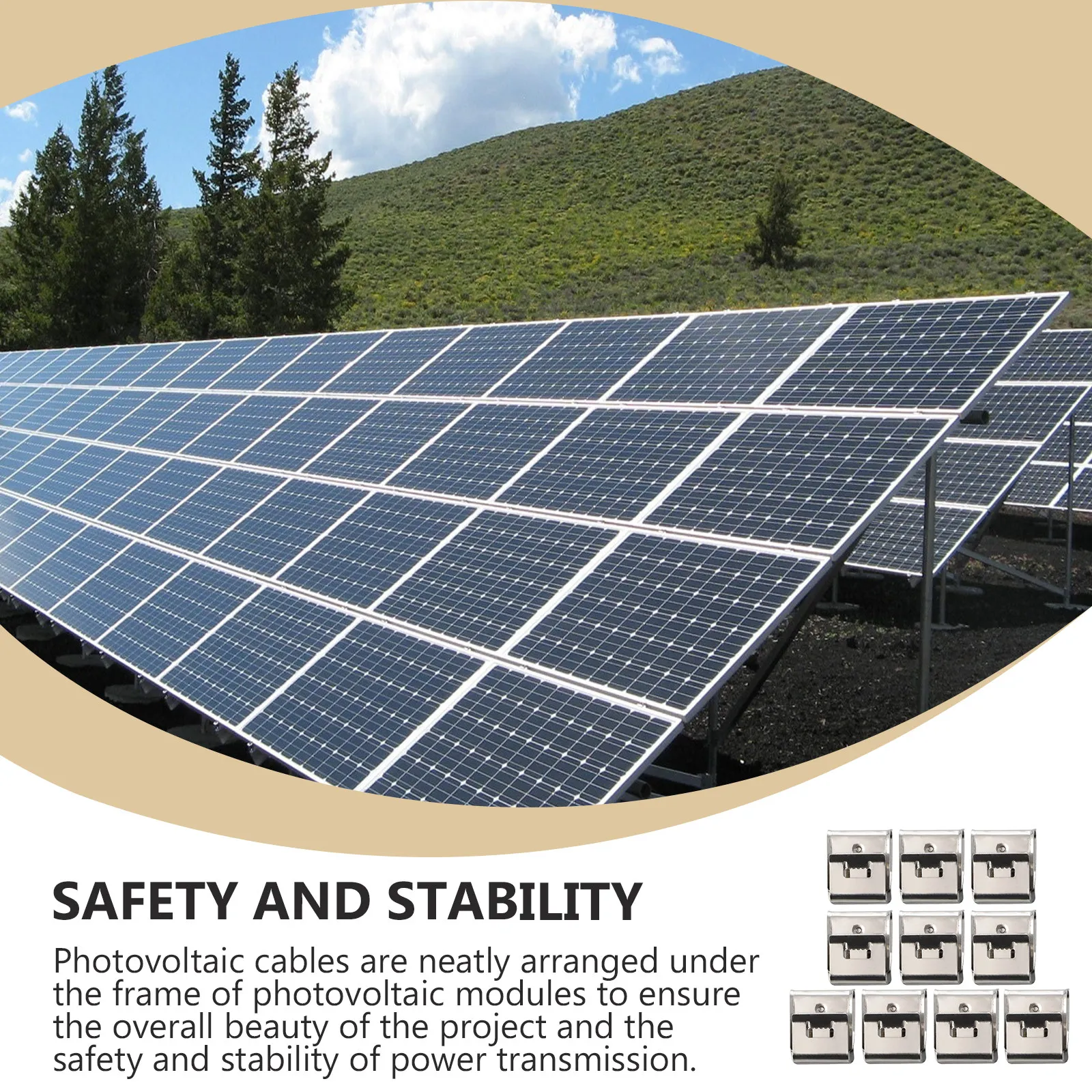 50Pcs Photovoltaic Cable Clip 304 Stainless Steel Solar Panel Wire Clamp Double-Wire Clip for Trailer Frame Auto Wiring