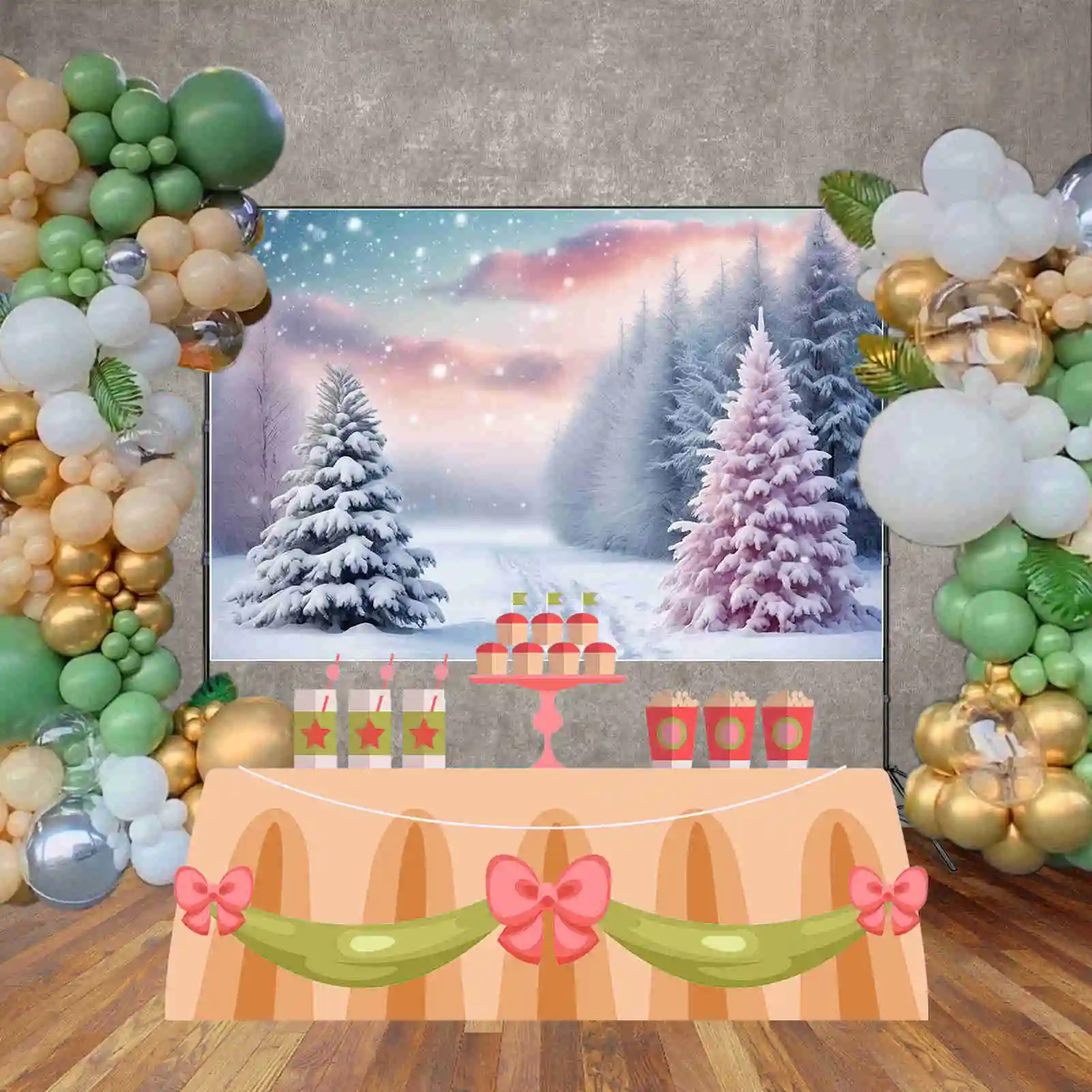 MOON.QG 2024 Christmas Balls Trees Gifts Photography Backdrop Snow Winter Scenery Photo Background Photographic Studio Back Drop