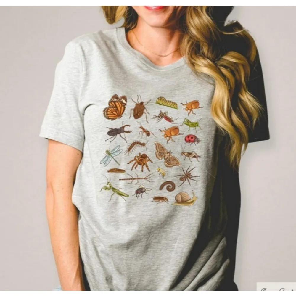 Koszulka Retro Entomologia Urocze Owady Estetyczna Koszulka z Owadami Prezent dla Przyszłego Entomologa Damska Bluza z Owadami Miłośniczka Owadów