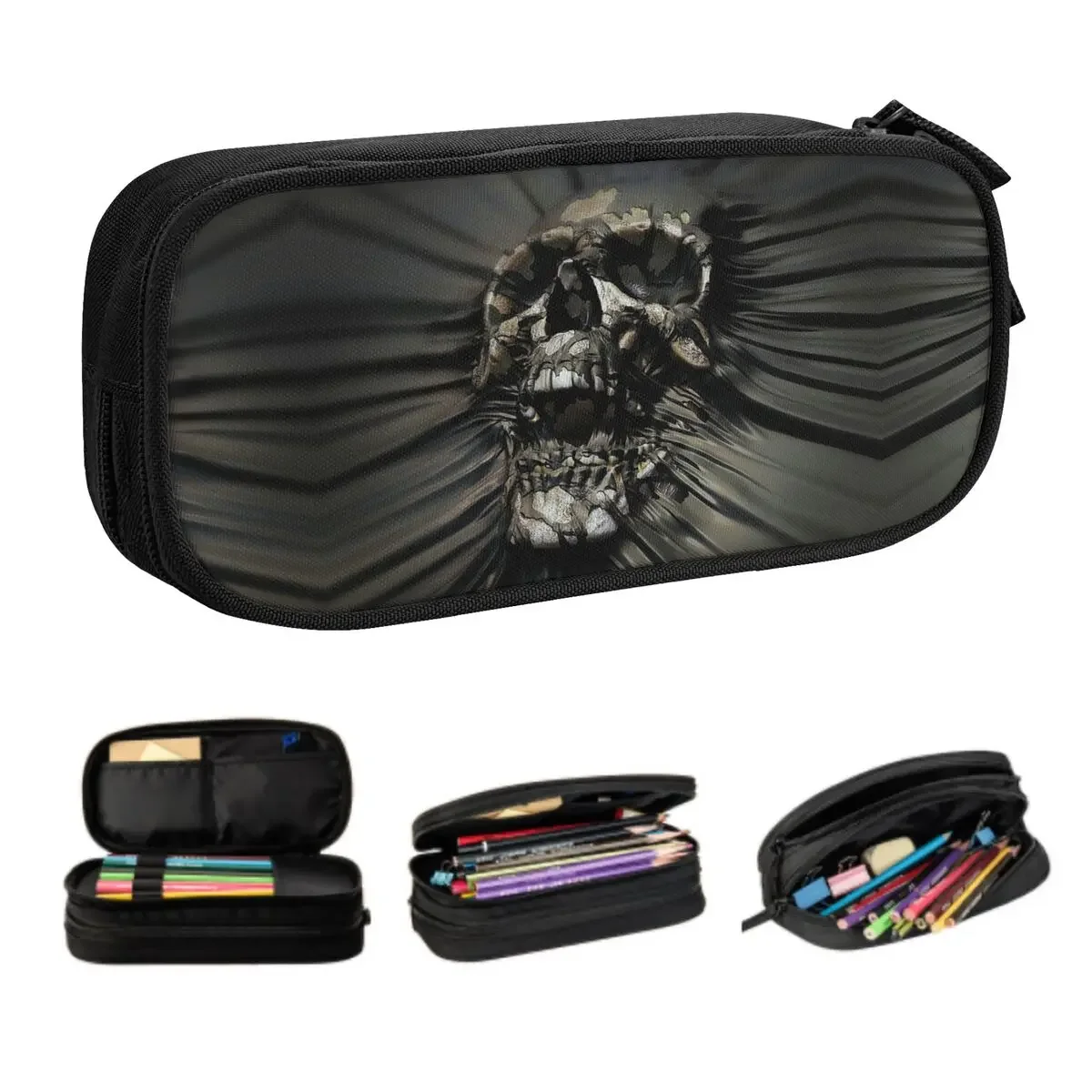 Custom Horror Skull Wrap Korean Pencil Cases Boy Girl Large Capacity Gothic Death Skeleton Pencil Bag Pouch Students Stationery