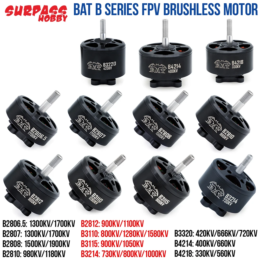 

SURPASSHOBBY Бесщеточный двигатель BAT B Series FPV Motor B3214 B3220 B4214 B4218 4 шт. 14 полюсов для FPV RC Самолет Дрон DIY Запчасти