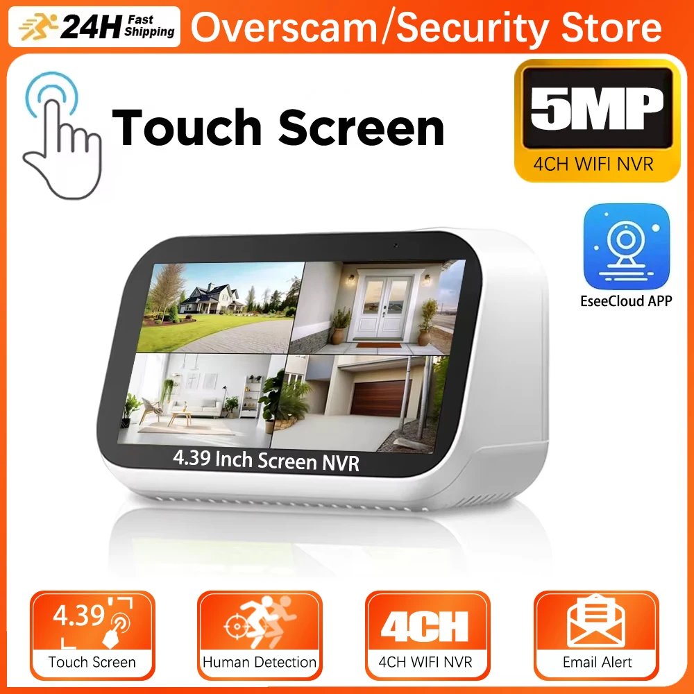 

4-канальный Wi-Fi NVR видеорегистратор с аудио, система видеонаблюдения EseeCloud, сетевая камера с 4,39-дюймовым сенсорным экраном, P2P, RTSP, IP Pro