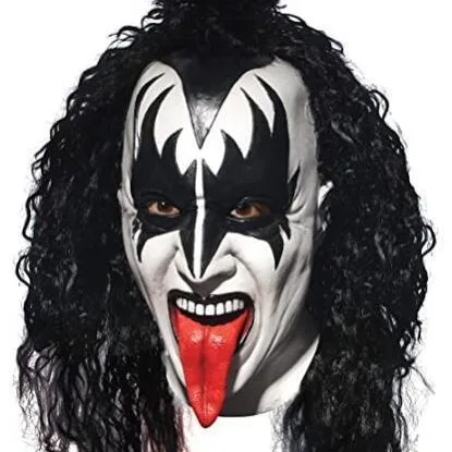 Máscara de Demonio de Gene Simmons de la Banda KISS, Máscara Realista de Látex con Peluca Negra Rizada para Halloween, Carnaval, Cosplay y Fiestas