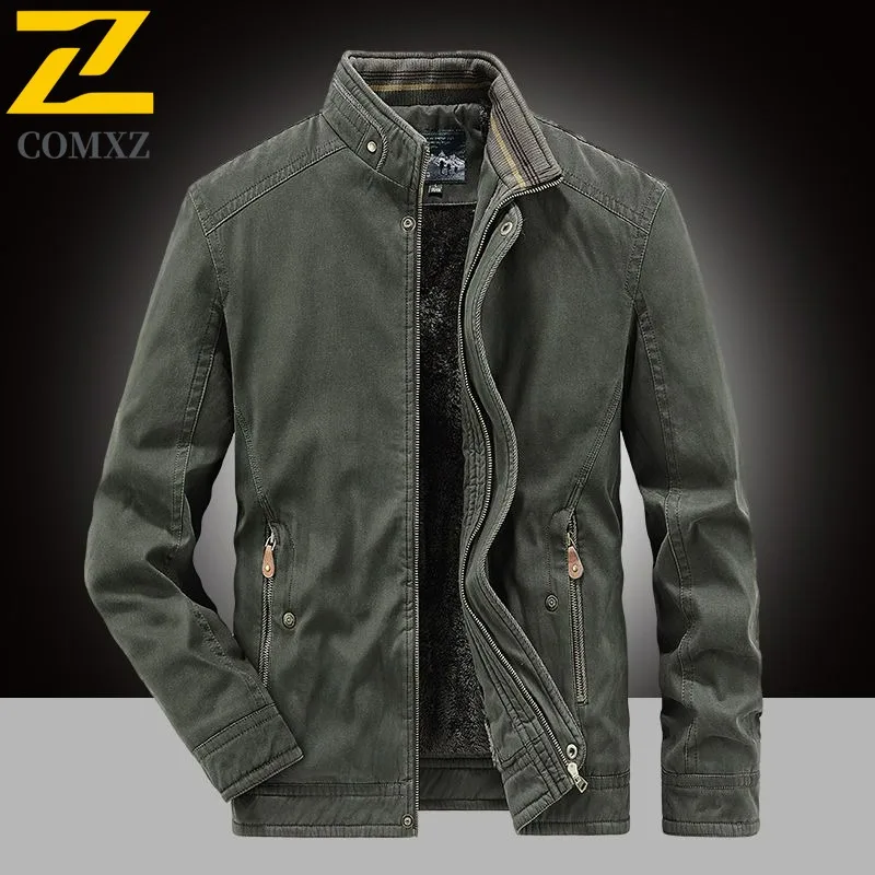 

Mens Vintage Jacket Autumn Winter Cotton Work Loose Plus Size Outdoor Adventure Stand Collar Coat Man Motorcycle Thermal Jackets