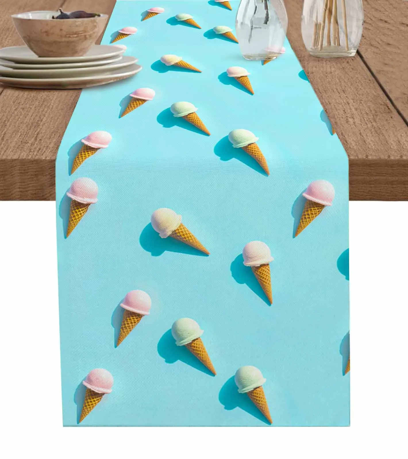 Summer Ice Cream Wallpaper Table Runner Home Wedding Table Mat Centerpieces Decoration Dining Long Tablecloth