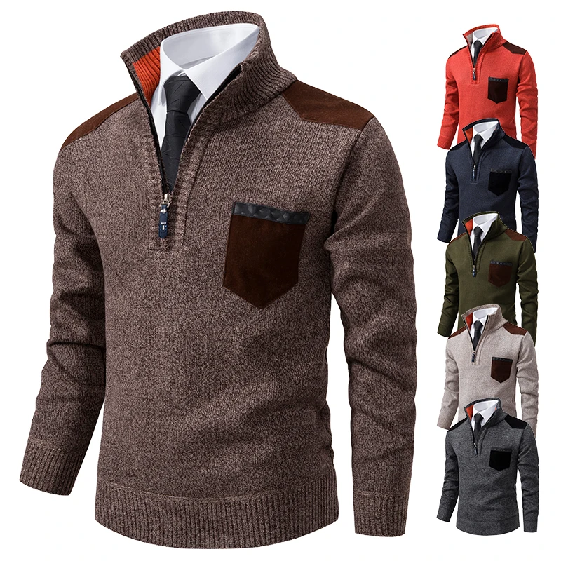 

Men Thick Polo Shirts Korean Half Zipper Cold Blouse Stand Collar Autumn Winter Outerwear Luxury Pullover Sweater Cashmere t