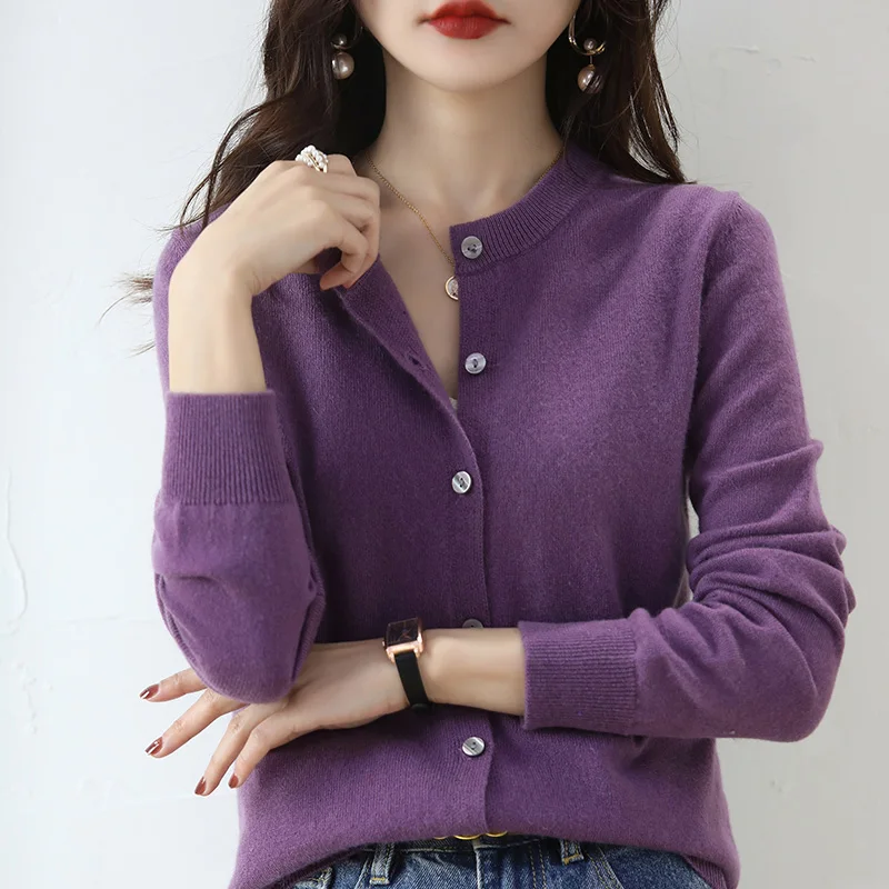 Cashmere Women Cardigan O-Neck Sweater Spring Autumn Winter Female Long Sleeve Wool Knitted Solid Soft