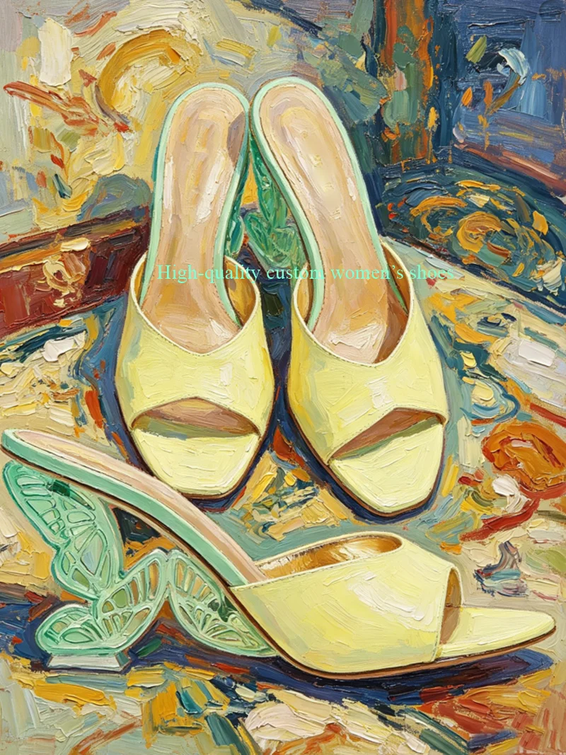 Transparent Gradient Colors Butterfly Wings Shape Shallow High-Heeled Sandals Round Head Toe Luxury For Women Runway Shoes