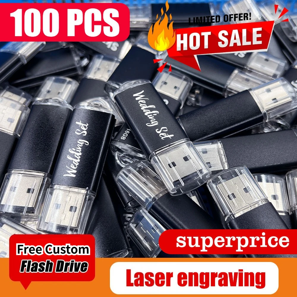 

100Pcs/lot Metal USB Flash Drive 128GB Colorful Memory Stick 64GB Real Capacity Pen Drive 32GB Free Custom Logo U Disk 16GB