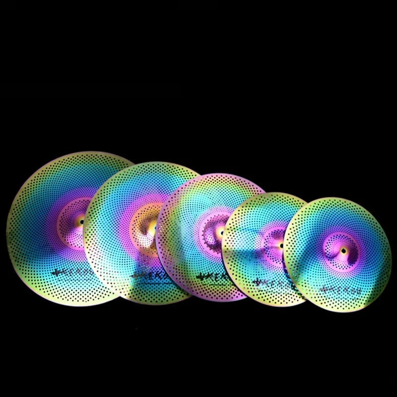 Thickened Drum Cymbals, 5-Piece Set, 14/14/16/18/20 Inch, Colorful Silent Practice Cymbals, Noise Reduction