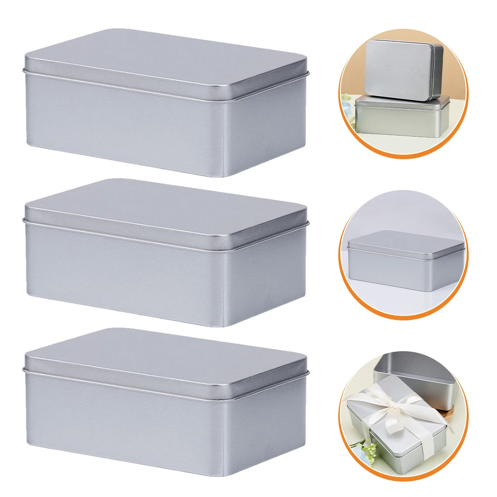 

3pcs Business Card Candy Tin Boxes Empty Silver Containers Storage Tea Biscuits Candy Waterproof Airtight Small Square Gifts