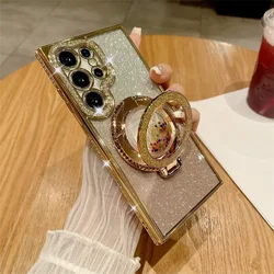 S24Ultra Case Diamond Glitter Quicksand Magnetic Bracket Stand Case for Samsung Galaxy S24 S22 S23 S25 Ultra Plus Gradient Cover