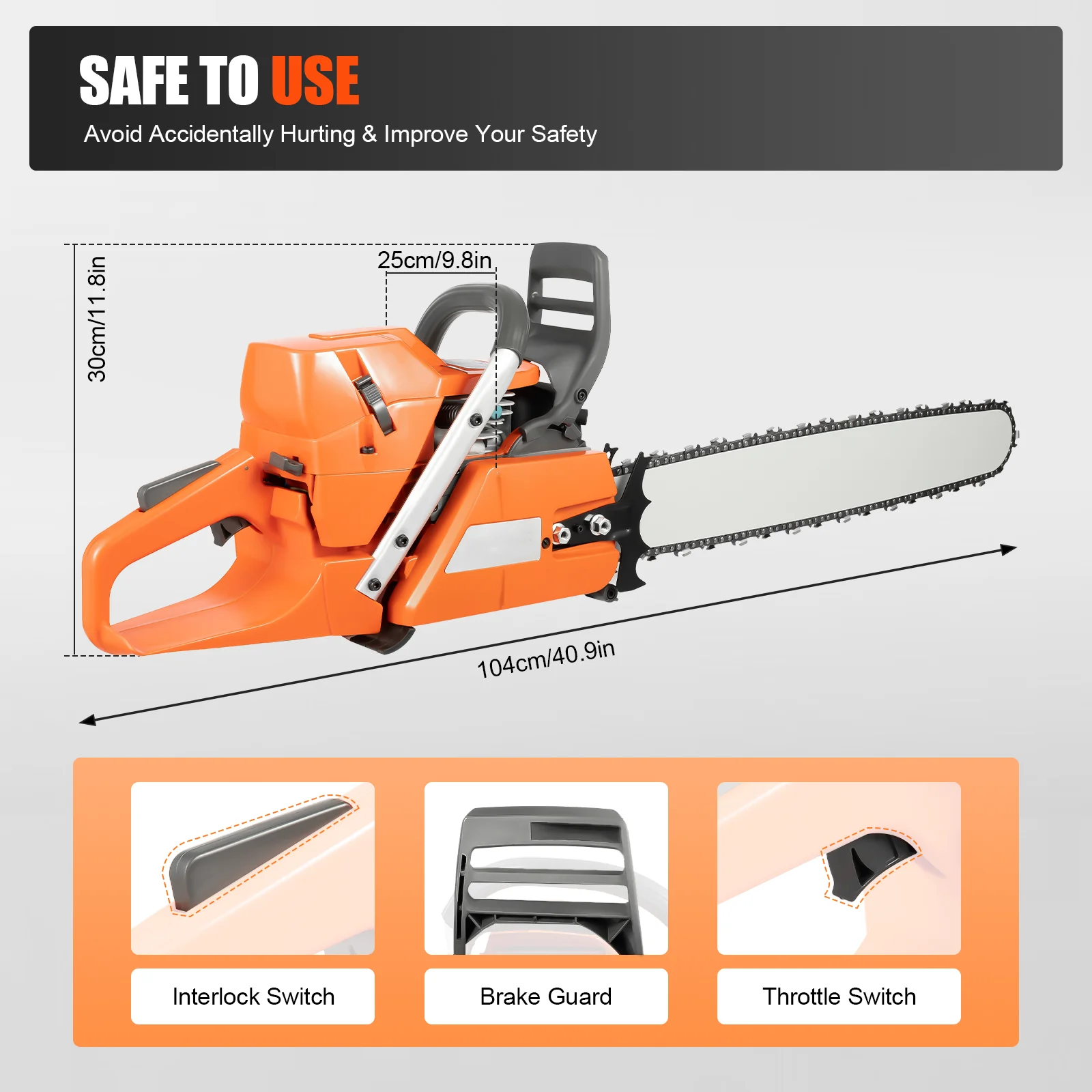 24 inch Guide BarPower Chain Saws 2 Cycle 65/72c Chainsaw Hand Pull Start Crankcase Farm Garden Cutting Wood