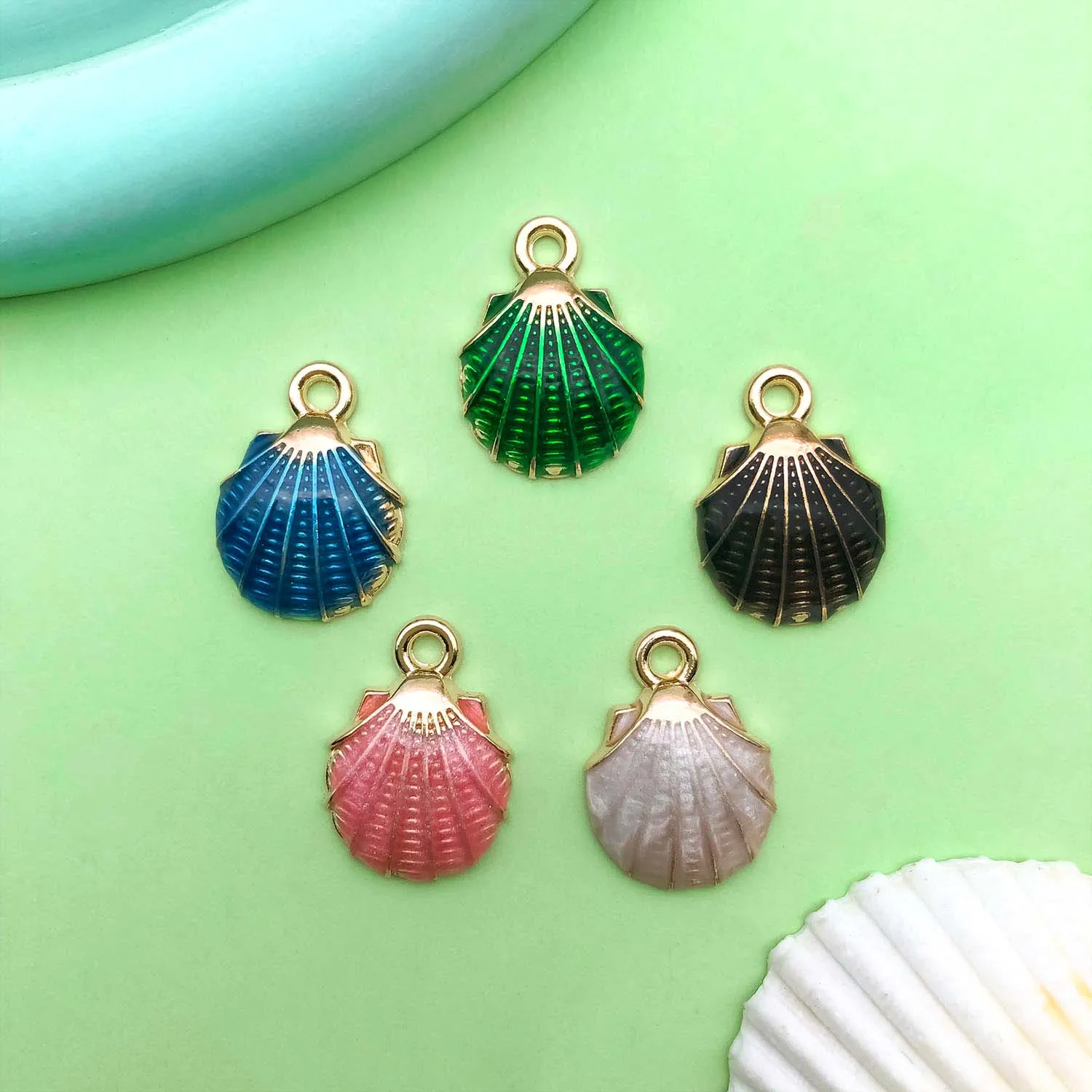 10/15pcs Colorful Enamel Marine Life Charms Alloy Shells, Conches, Starfish Pendants For DIY Jewelry Making Accessories