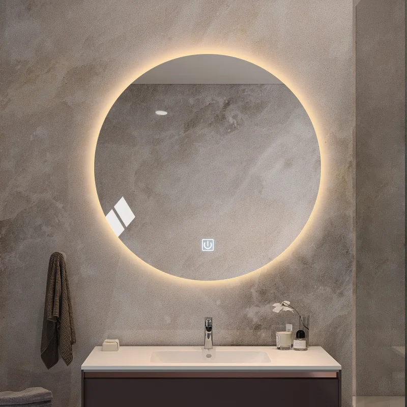 Espejo Circular Simple de estilo moderno para baño, iluminación inteligente montada en la pared, LED, decoración del hogar y Hotel