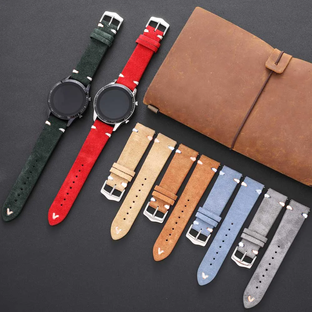 UTHAI G33 Suede Watch Strap 20mm 22mm Color Stitching Leather Smart Watch Bracelet Accessories For Samsung For Huawei Watchband