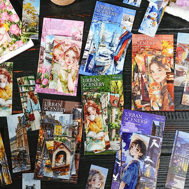

City Romantic Series Vintage Character Building Street Landscape PET Sticker Creative DIY Journal Material Collage Stationery