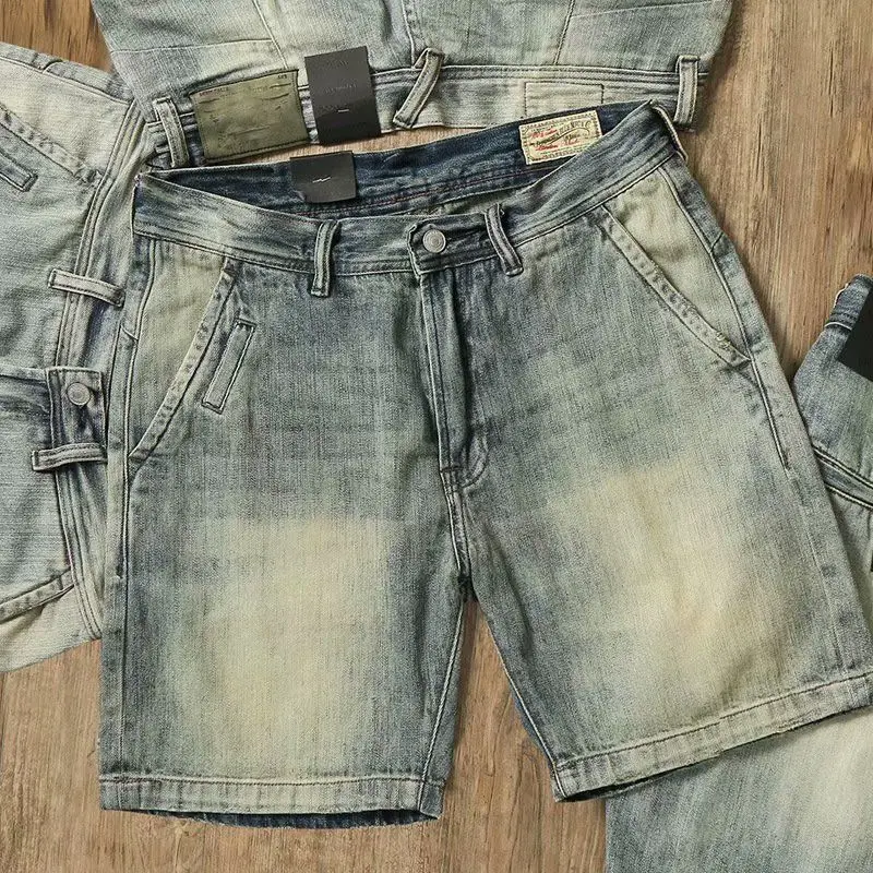 Summer Thin Casual Polished White Denim Shorts Loose Men's Straight Half Pants Retro Cowboy Middle Pants Jorts Short Jeans