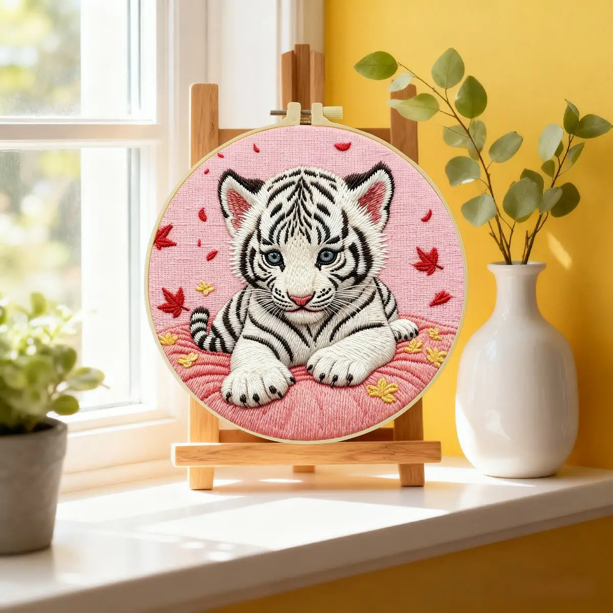 1 Stück 20X20CM/15X15CM 7,87/6,3 Zoll Weißer Tiger Stickerei Starter-Kit DIY-Kit DIY-Stickerei-Set Handarbeiten Nadelkunst – Detail 1