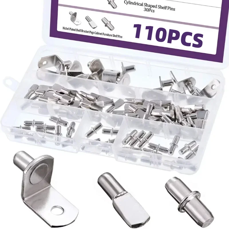 

110pcs Shelf Support Pegs Nickel Plated Cabinet Pins for Bookshelf Closet Kitchen Cabinet Installation and Furniture Hardware