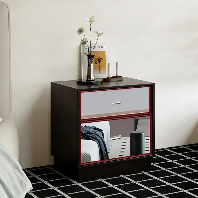Modern Bauhaus Nightstand Mirror Stainless Steel Chest Drawer Optical Shaft Design Bedroom Side Table Storage Furniture