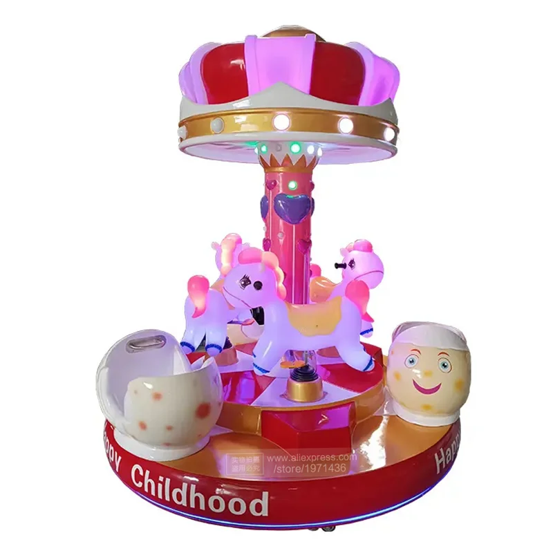 Carruselos para niños de 6 asientos, Mini caballo, paseos para niños, parque de atracciones, Merry Go, máquina de juego de salón recreativo redonda para centros comerciales