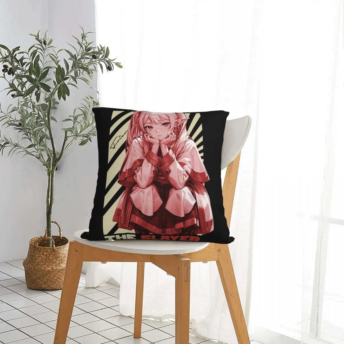 The Slayer Frieren Anime Square Pillow Case Cushion Cover Novelty Zippered Decorative Pillowcase for Living Room 45x45cm