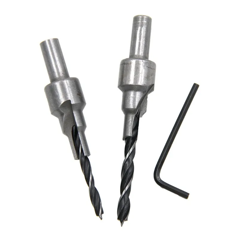 BIESUO 2PC Two Edge Three Step Woodworking Three Point Countersunk Hole Drill 4/5mm Self Centering Cone Hole Drill Bit Tool Set