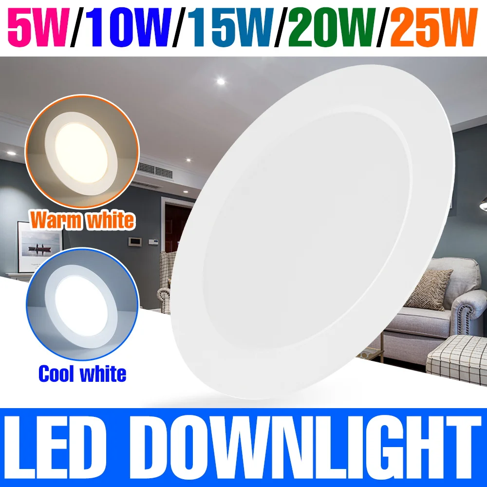 25W LED Downlight Recessed Round Ceiling Lamp Home Bedroom Office Study Room Kitchen Soft Lighting AC 220V Cold White No Flicker