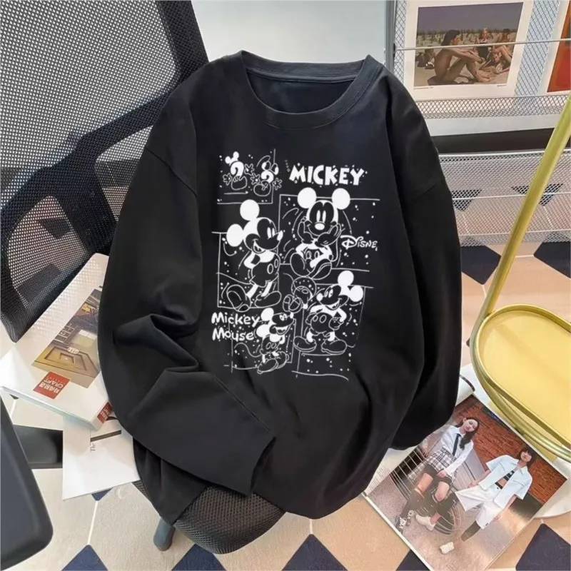 Cartoon print Mickey Minnie women's round neck Hoodies couple hoodie Japanese retro style women clothes loose Long sleeves tops