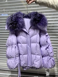 FURSHEHE-Chaqueta de plumón de pato para mujer, Abrigo acolchado de gran tamaño con cuello de piel de zorro Real, de lujo, color blanco, para invierno, 2024