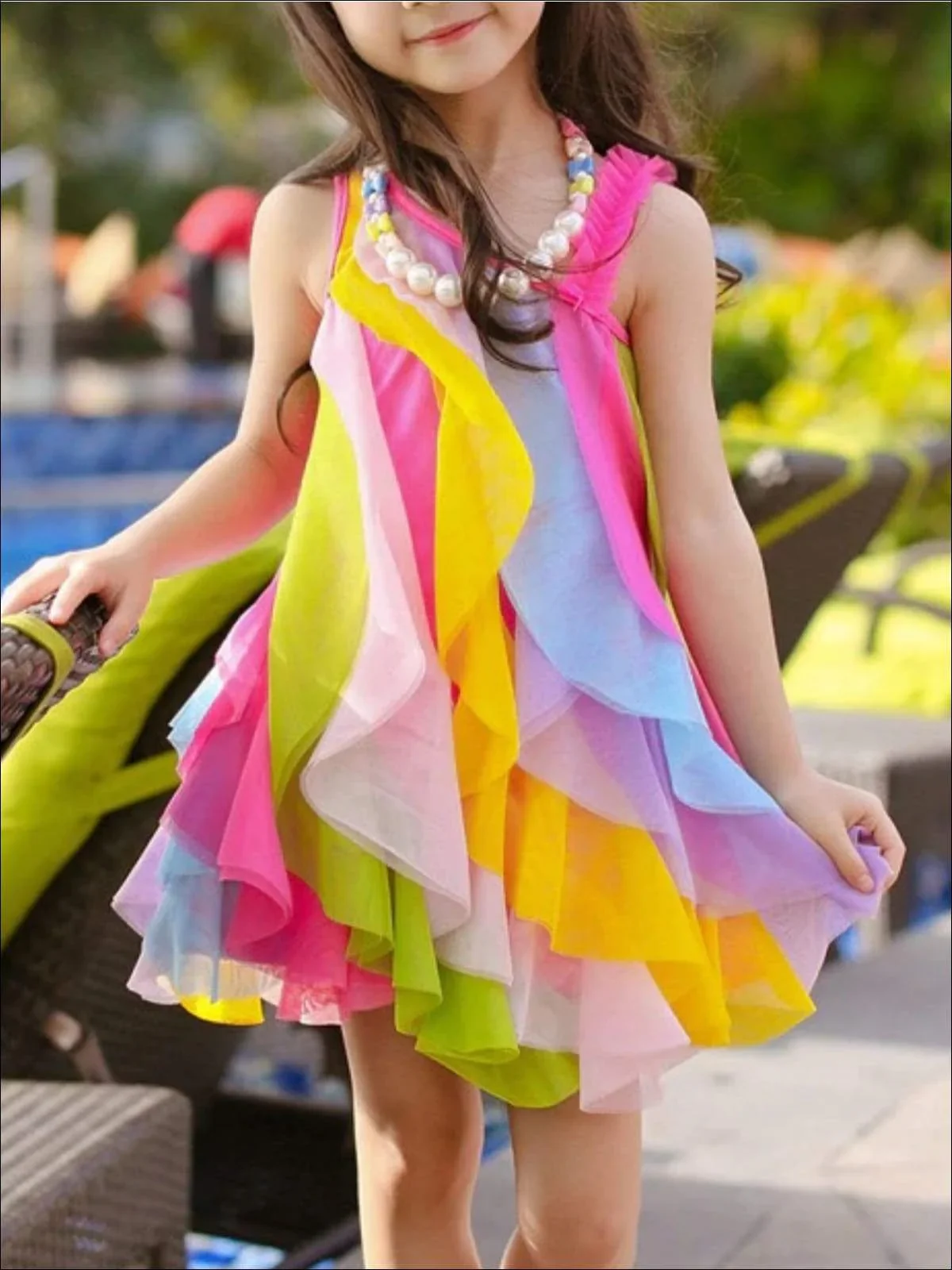 Little Kids Girls\' Rainbow Swing Dress Sleeveless Asymmetrical Fuchsia Ruffle Mesh Party Holidays Beach Summer Fun Cute Boho