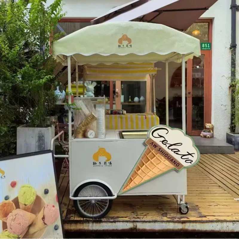 

Ice cream stall truck, mobile vending tabletop ice cream display case, promotional car, outdoor stall, commercial dining cart