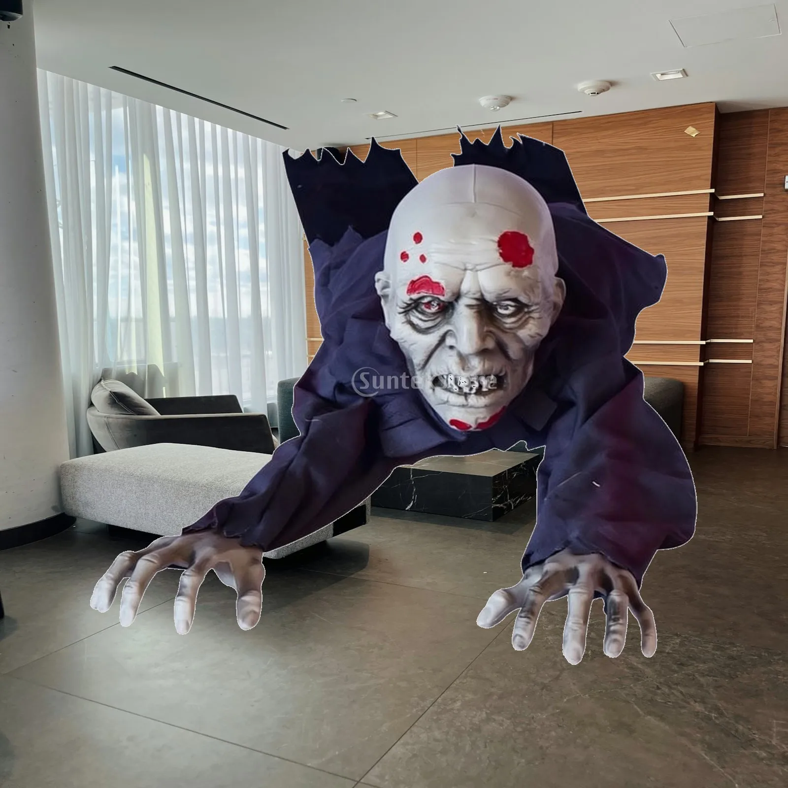 Crawling Zombie Halloween Decoration Sound Activated 130cm Light Up Eyes Foam Gauze Prop for Haunted House Scary Party Props