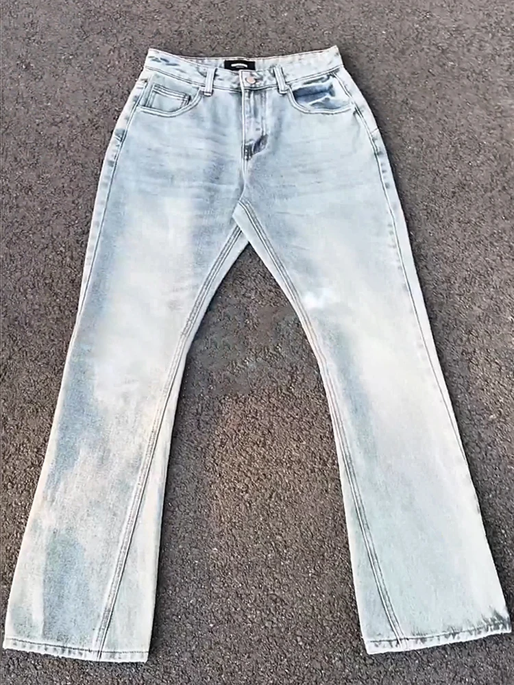 

Светло-голубые мужские джинсы-стрейч прямого кроя, повседневные, с эффектом похудения, слегка расклешенные, в американском стиле, модель Sle Jeans