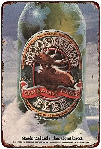 HomDeo Retro Wall Decor Tin Sign   Metal Signs Vintage 1984 Moosehead Canadian Lager Beer Vintage Look for Man Cave Barber Shop