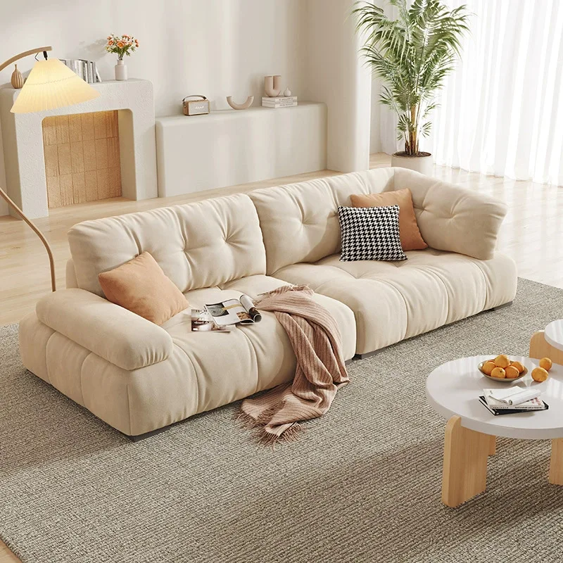 Cream wind cloud marshmallow matte technology cloth high and low armrests large and small households straight row fabric sofa