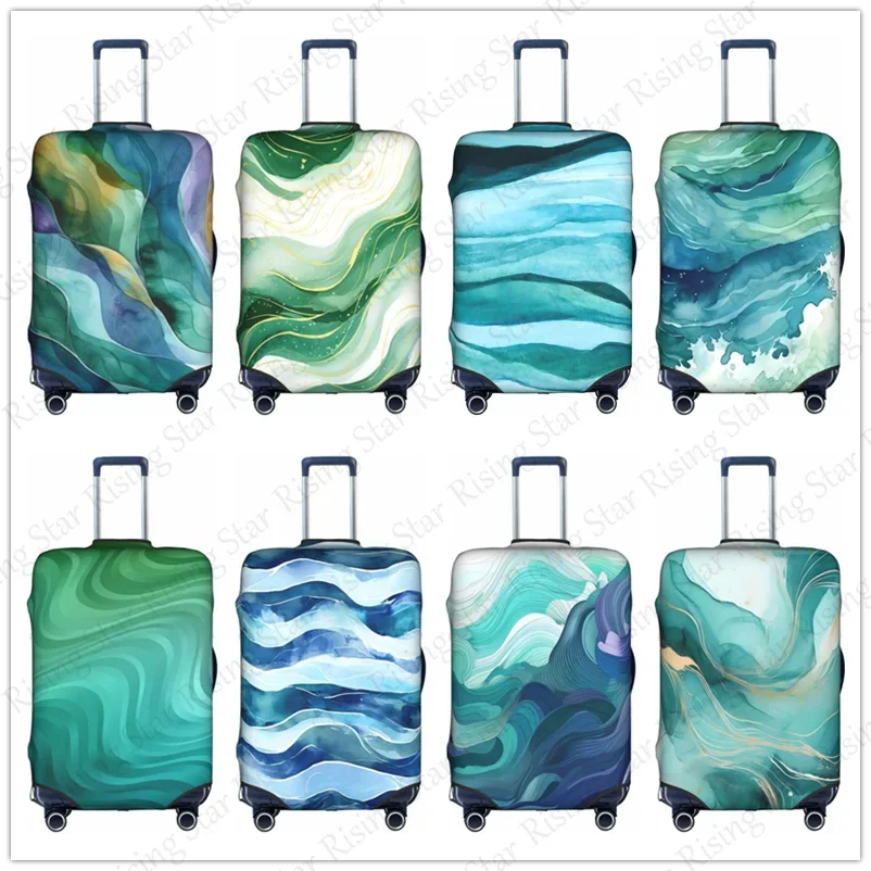 

Thick Elastic Luggage Protective Cover Zipper For 18-32 inch Bag Suitcase Covers Travel blue white ocean wave Accessories
