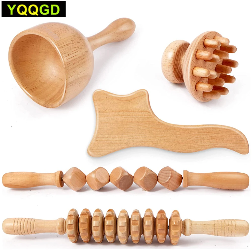 Houten Body Maderotherapy Terug Massage Roller Wiel Anticellulite Gua Sha Massage Gereedschap Maderotherapy Kit Voor Reductieve Massage