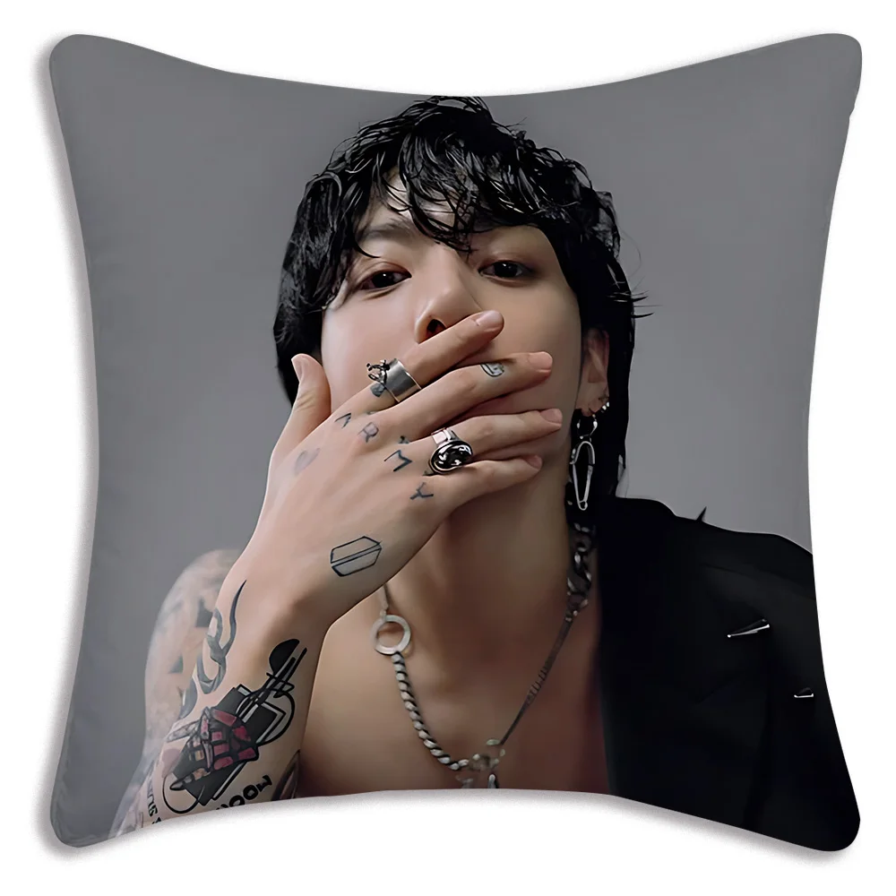 Korean Idol Jungs-kooks Pillow Covers Cartoon Sofa Decorative Home Double-sided Printing Short Plush Cute Cushion Cover-B-B-BTS