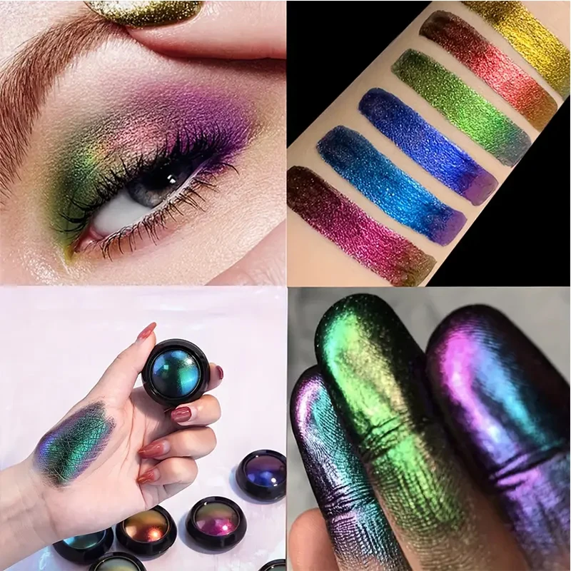 Poudre de fard à paupières caméléon Super optique, couleur chromée scintillante dégradée hautement pigmentée, finition métallique polarisée irisée