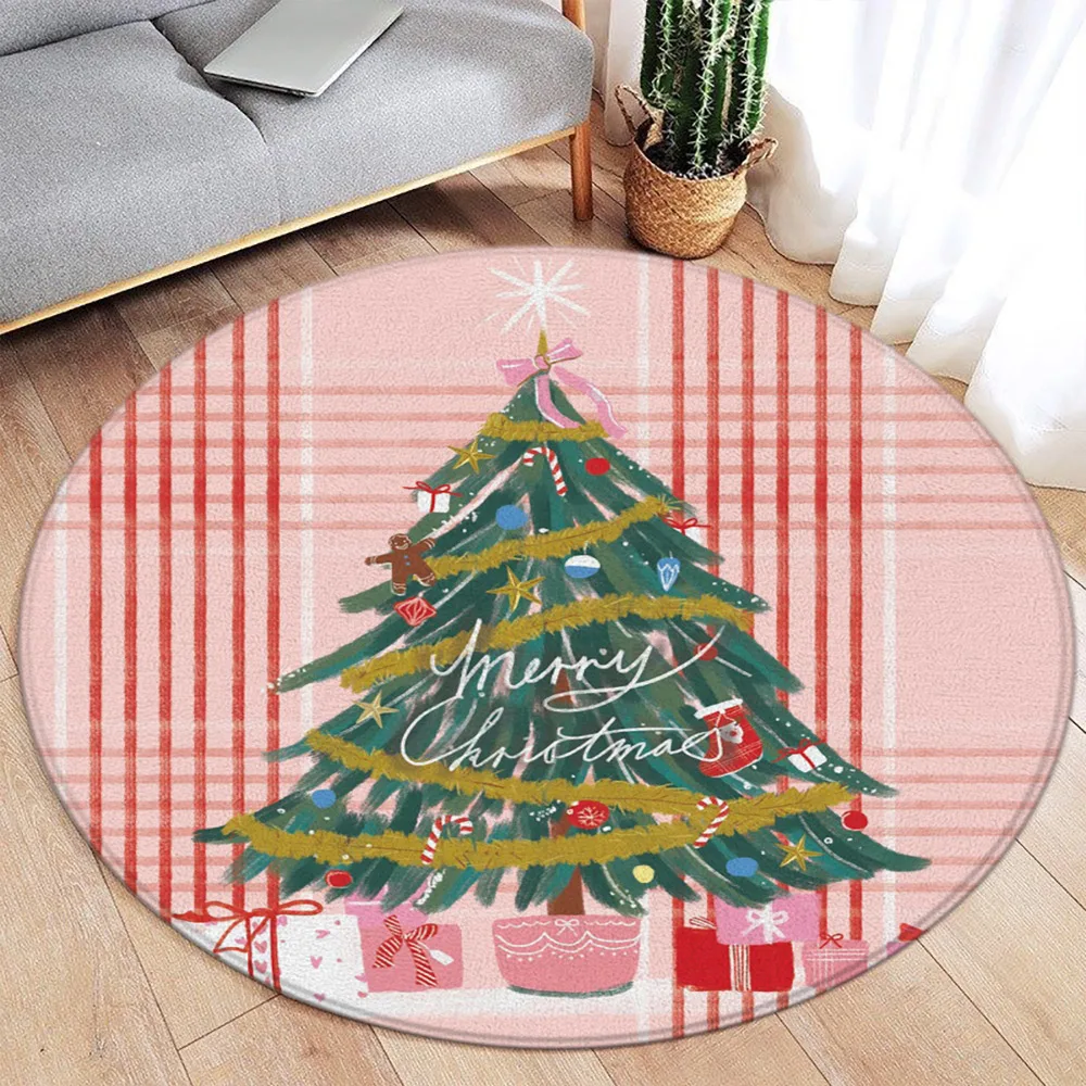 Alfombra navideña para el hogar, alfombra redonda navideña, Feliz Navidad, Papá Noel, dormitorio, sala de estar, alfombra de suelo Flan nel, alfombra redonda para habitación