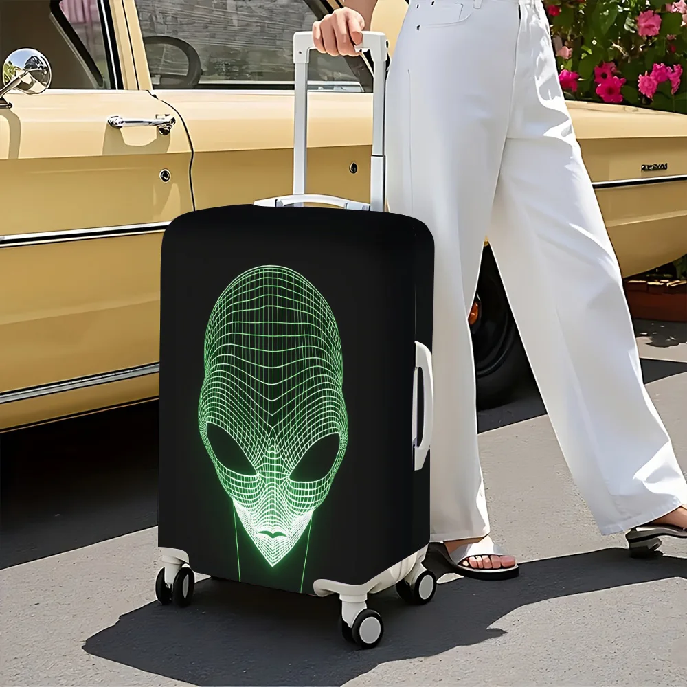 1pc Neon Green Alien Mesh Print Luggage Cover. Fits suitcases from 18 to 32 inches; effectively protects your luggage.