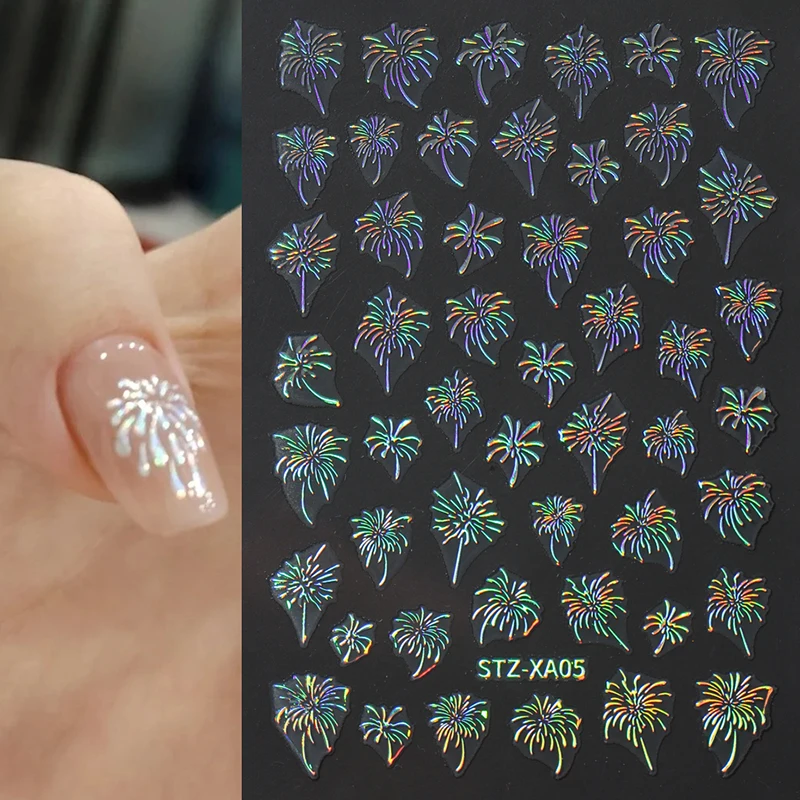 Nail Fireworks Stickers Flash Multicolour Decoration Stereoscopic Self-Adhesive Nail Salon Nail Accessories DIY