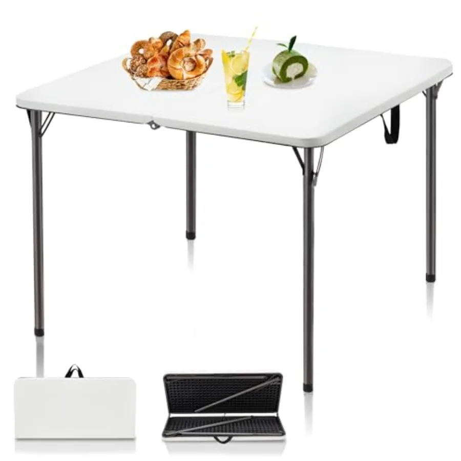 

34" Folding Table Portable Square Folding Card Table with Collapsible Legs and Carrying Handle Plastic Tables for Camping Picni
