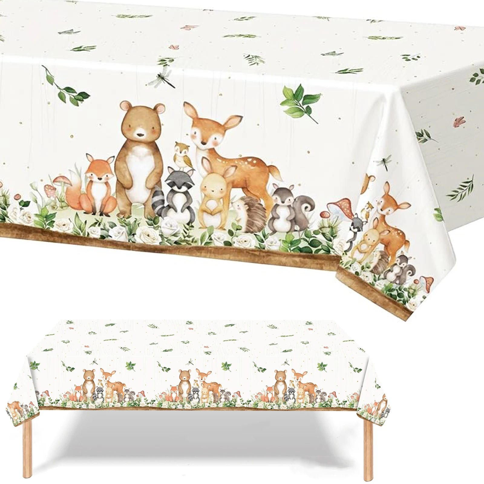 Woodland Theme Baby Shower Decoration Tablecloth Disposable Forest Animal Plastic Table Cover for Boy Girl Birthday Party
