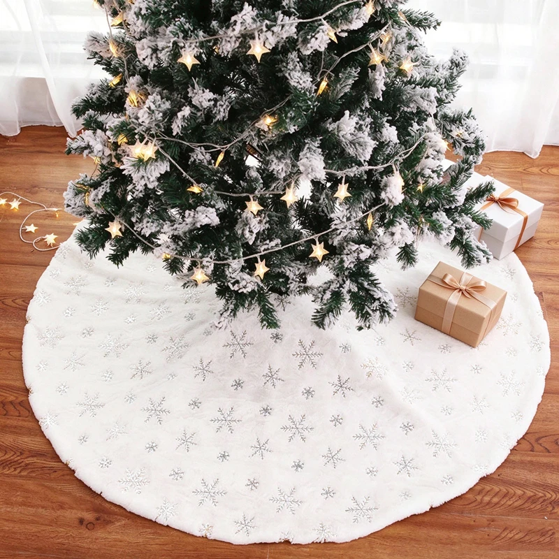 122cm Christmas Tree Skirt Snowflake Printed Christmas Trees Foot Carpet Xmas Decoration Skirts Mat New Year Home Party Supplies