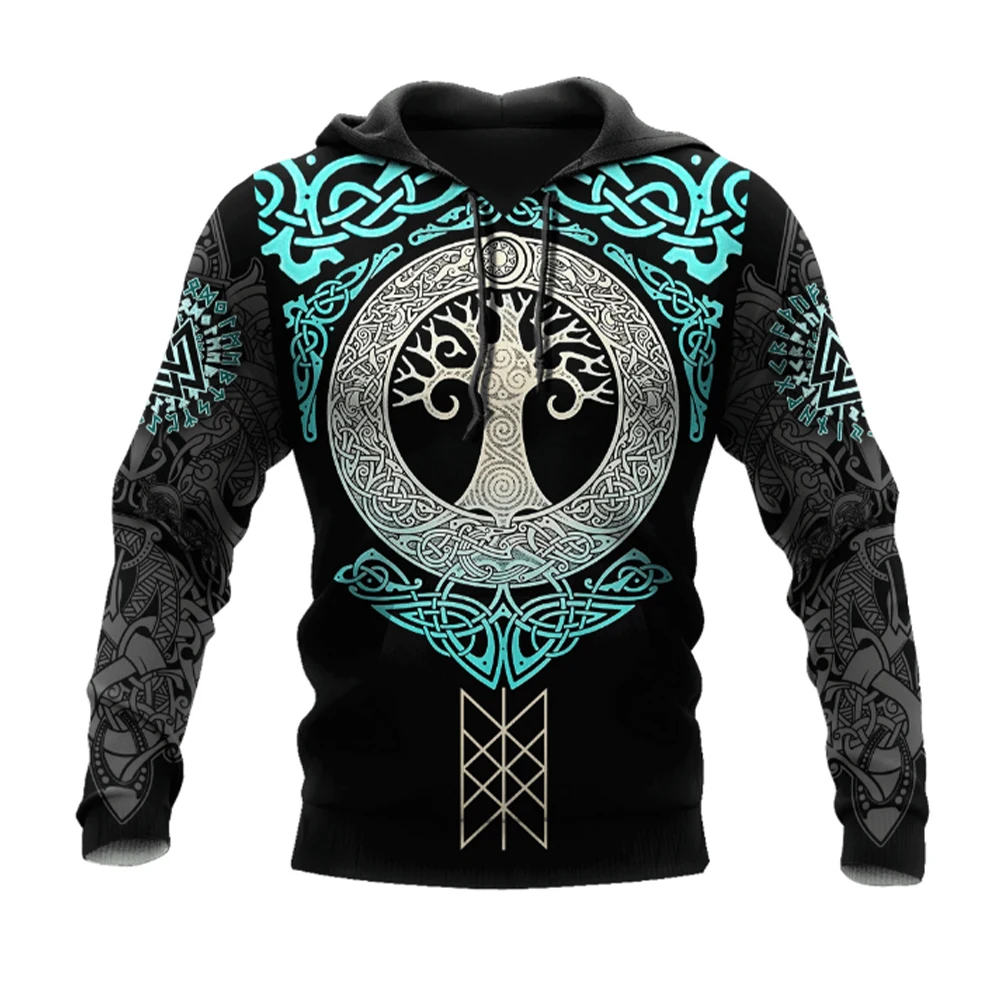 Fashionable men's pullovers, trendy men's Viking tattoo symbols, 3D printed men's new Harajuku hoodies, vintage men's pullovers